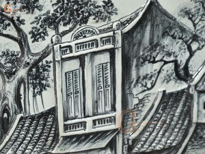 Tranh sứ cao cấp đắp nổi Phố Cổ, 60x90cm