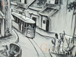 Tranh sứ cao cấp đắp nổi Phố Cổ, 60x90cm