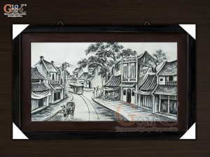 Tranh sứ cao cấp đắp nổi Phố Cổ, 60x90cm