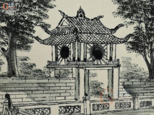 Tranh sứ cao cấp đen trắng vẽ cảnh Văn Miếu, 33x23cm