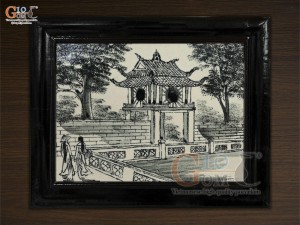 Tranh sứ cao cấp đen trắng vẽ cảnh Văn Miếu, 33x23cm