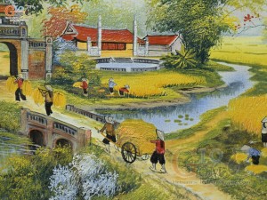 Tranh sứ cao cấp men rạn vẽ Bóng nước Quê nhà, 60x90cm