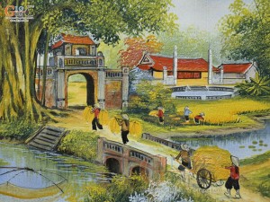 Tranh sứ cao cấp men rạn vẽ Bóng nước Quê nhà, 60x90cm