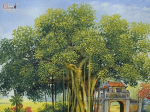 Tranh sứ cao cấp men rạn vẽ Bóng nước Quê nhà, 60x90cm