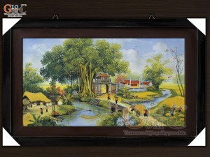 Tranh sứ cao cấp men rạn vẽ Bóng nước Quê nhà, 60x90cm