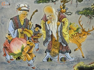 Tranh sứ cao cấp men rạn vẽ Phúc Lộc Thọ, 60x90cm