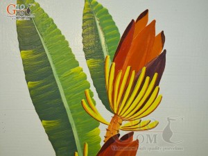 Tranh sứ cao cấp vẽ bình hoa Chuối rừng, 60x90cm