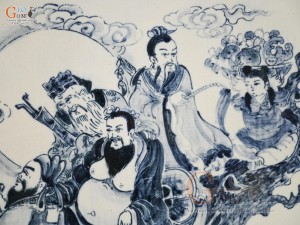 Tranh sứ cao cấp vẽ cảnh Bát Tiên Quá Hải, 60x90cm