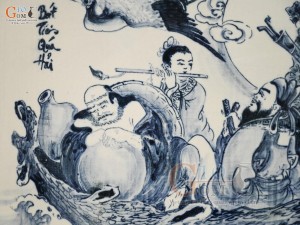 Tranh sứ cao cấp vẽ cảnh Bát Tiên Quá Hải, 60x90cm