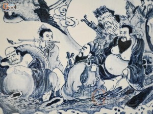 Tranh sứ cao cấp vẽ cảnh Bát Tiên Quá Hải, 60x90cm