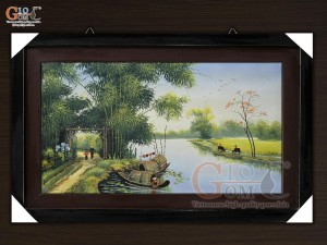 Tranh sứ cao cấp vẽ cảnh Bến Đò, 60x90cm