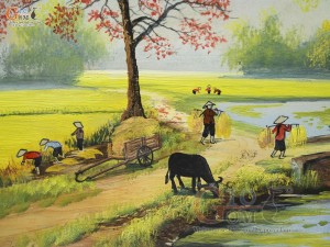 Tranh sứ cao cấp vẽ cảnh Bước Chân Quê, 60x90cm