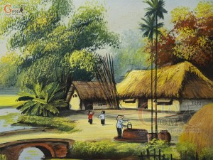 Tranh sứ cao cấp vẽ cảnh Bước Chân Quê, 60x90cm