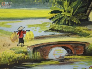 Tranh sứ cao cấp vẽ cảnh Bước Chân Quê, 60x90cm