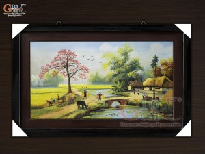 Tranh sứ cao cấp vẽ cảnh Bước Chân Quê, 60x90cm