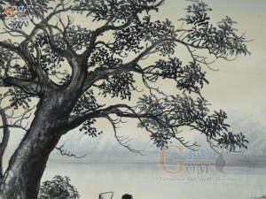 Tranh sứ cao cấp vẽ cảnh Chiều Bên Hồ, 60x90cm