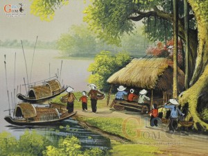 Tranh sứ cao cấp vẽ cảnh Chợ Bến Nước, 60x90cm