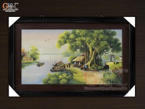 Tranh sứ cao cấp vẽ cảnh Chợ Bến Nước, 60x90cm