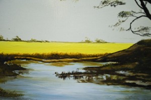 Tranh sứ cao cấp vẽ cảnh Cổng Làng, 68x128cm