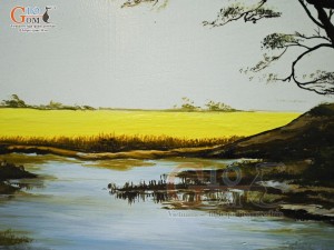 Tranh sứ cao cấp vẽ cảnh Cổng Làng, 68x128cm