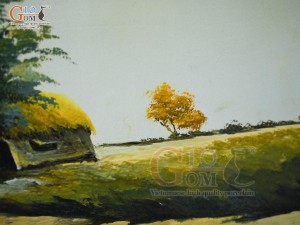 Tranh sứ cao cấp vẽ cảnh Cổng Làng, 68x128cm