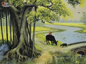 Tranh sứ cao cấp vẽ cảnh Đường về Nhà, 60x90cm