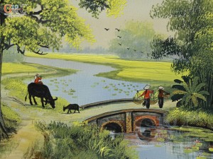 Tranh sứ cao cấp vẽ cảnh Đường về Nhà, 60x90cm