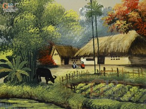 Tranh sứ cao cấp vẽ cảnh Đường về Nhà, 60x90cm