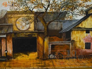 Tranh sứ cao cấp vẽ cảnh góc Phố xưa, 68x128cm