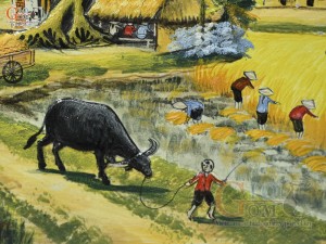 Tranh sứ cao cấp vẽ cảnh Làng Quê, 60x90cm
