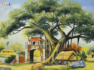 Tranh sứ cao cấp vẽ cảnh Làng Quê, 60x90cm