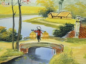 Tranh sứ cao cấp vẽ cảnh Làng Quê, 60x90cm