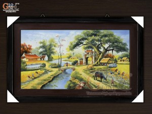 Tranh sứ cao cấp vẽ cảnh Làng Quê, 60x90cm