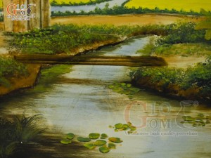 Tranh sứ cao cấp vẽ cảnh Làng Quê, 68x128cm