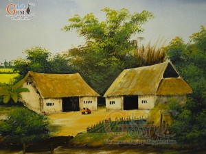 Tranh sứ cao cấp vẽ cảnh Làng Quê, 68x128cm