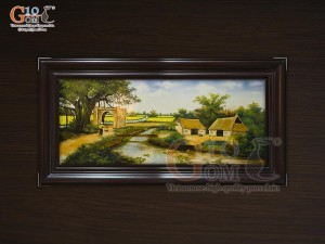 Tranh sứ cao cấp vẽ cảnh Làng Quê, 68x128cm Tranh sứ cao cấp vẽ cảnh Làng Quê, 68x128cm