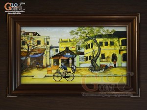 Tranh sứ cao cấp vẽ cảnh Phố xưa 60x90cm Tranh sứ cao cấp vẽ cảnh Phố xưa 60x90cm