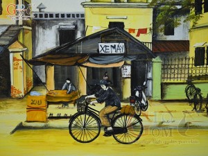 Tranh sứ cao cấp vẽ cảnh Phố xưa, 68x128cm