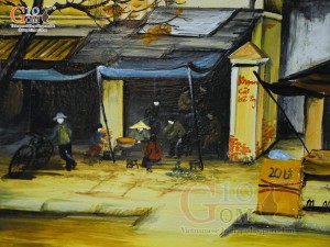 Tranh sứ cao cấp vẽ cảnh Phố xưa, 68x128cm