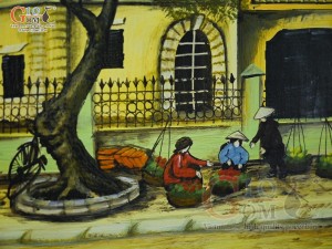 Tranh sứ cao cấp vẽ cảnh Phố xưa, 68x128cm