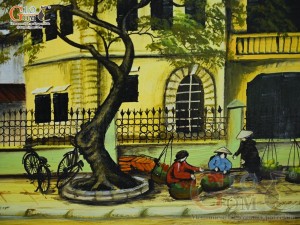 Tranh sứ cao cấp vẽ cảnh Phố xưa, 68x128cm