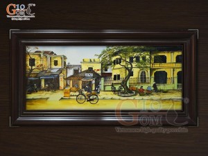 Tranh sứ cao cấp vẽ cảnh Phố xưa, 68x128cm Tranh sứ cao cấp vẽ cảnh Phố xưa, 68x128cm