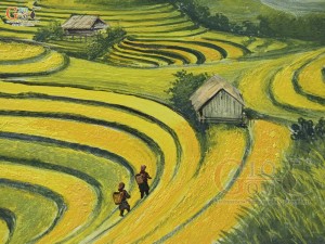Tranh sứ cao cấp vẽ cảnh Ruộng Bậc Thang, 60x90cm