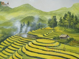Tranh sứ cao cấp vẽ cảnh Ruộng Bậc Thang, 60x90cm