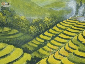 Tranh sứ cao cấp vẽ cảnh Ruộng Bậc Thang, 60x90cm