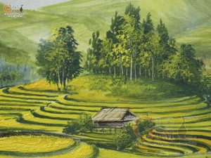Tranh sứ cao cấp vẽ cảnh Ruộng Bậc Thang, 60x90cm