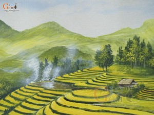 Tranh sứ cao cấp vẽ cảnh Ruộng Bậc Thang, 60x90cm