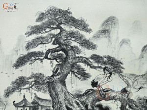 Tranh sứ cao cấp vẽ cảnh Sơn Thủy Hữu Tình, 60x90cm