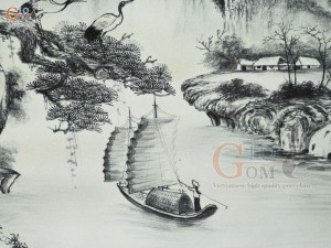 Tranh sứ cao cấp vẽ cảnh Sơn Thủy Hữu Tình, 60x90cm