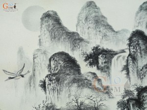 Tranh sứ cao cấp vẽ cảnh Sơn Thủy Hữu Tình, 60x90cm